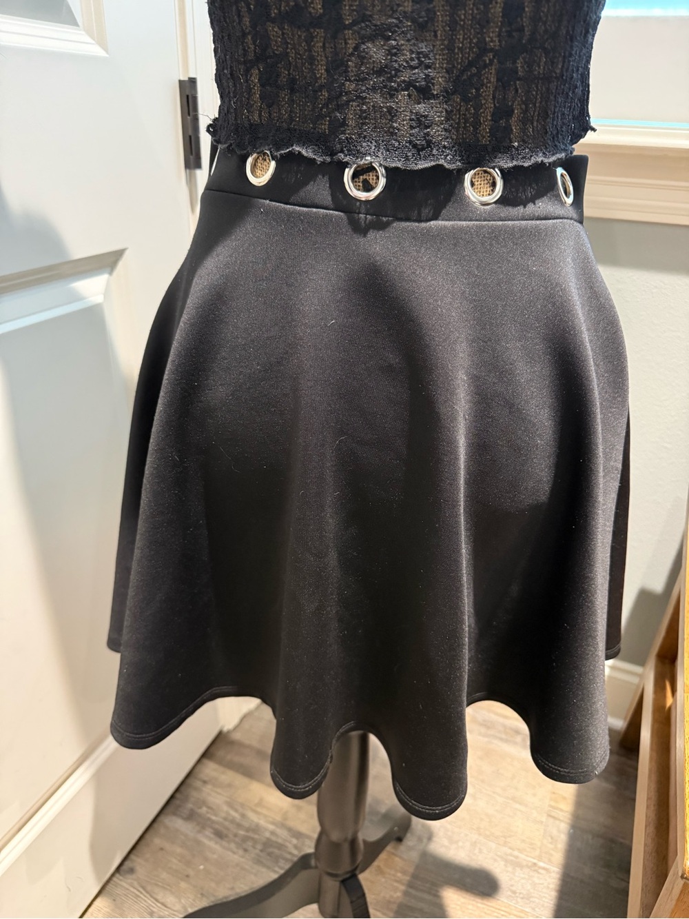 Hot Topic Black Skater Skirt with Front Ring Zip-SKIRT ONLY - Picture 3 of 4
